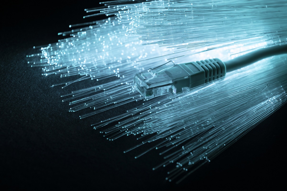 blue optic fiber with ethernet cable